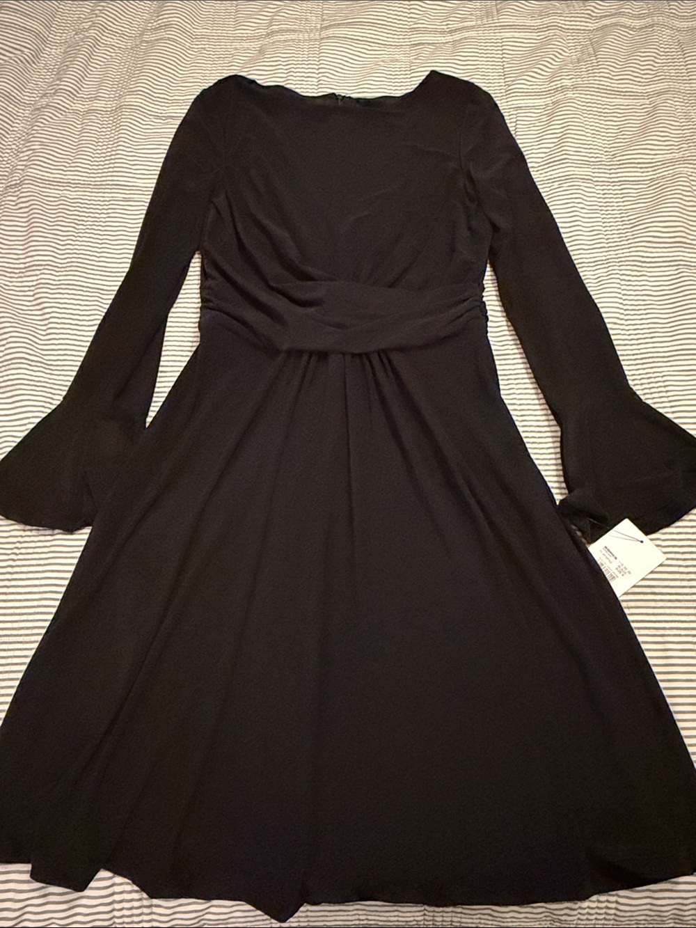 Women's Black Long-Sleeve Fit & Flare Dress with Fluted Cuffs